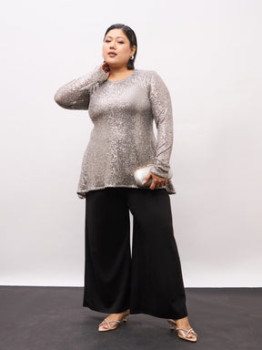 Grey Sequence Full Sleeves Top-SASSAFRAS Curve