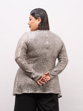 Grey Sequence Full Sleeves Top-SASSAFRAS Curve