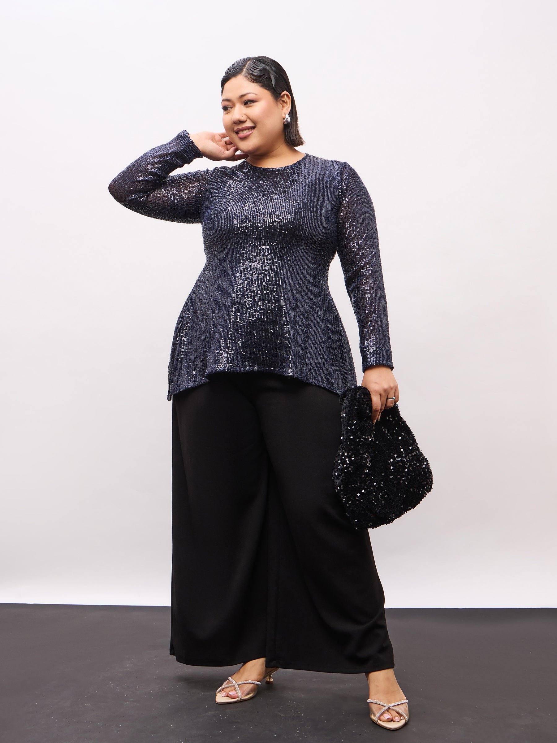 Navy Sequence Full Sleeves Top-SASSAFRAS Curve