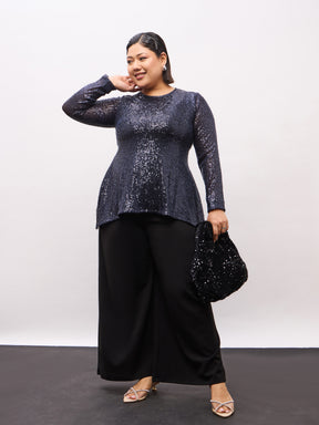 Navy Sequence Full Sleeves Top-SASSAFRAS Curve