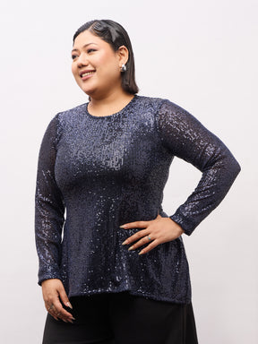 Navy Sequence Full Sleeves Top-SASSAFRAS Curve