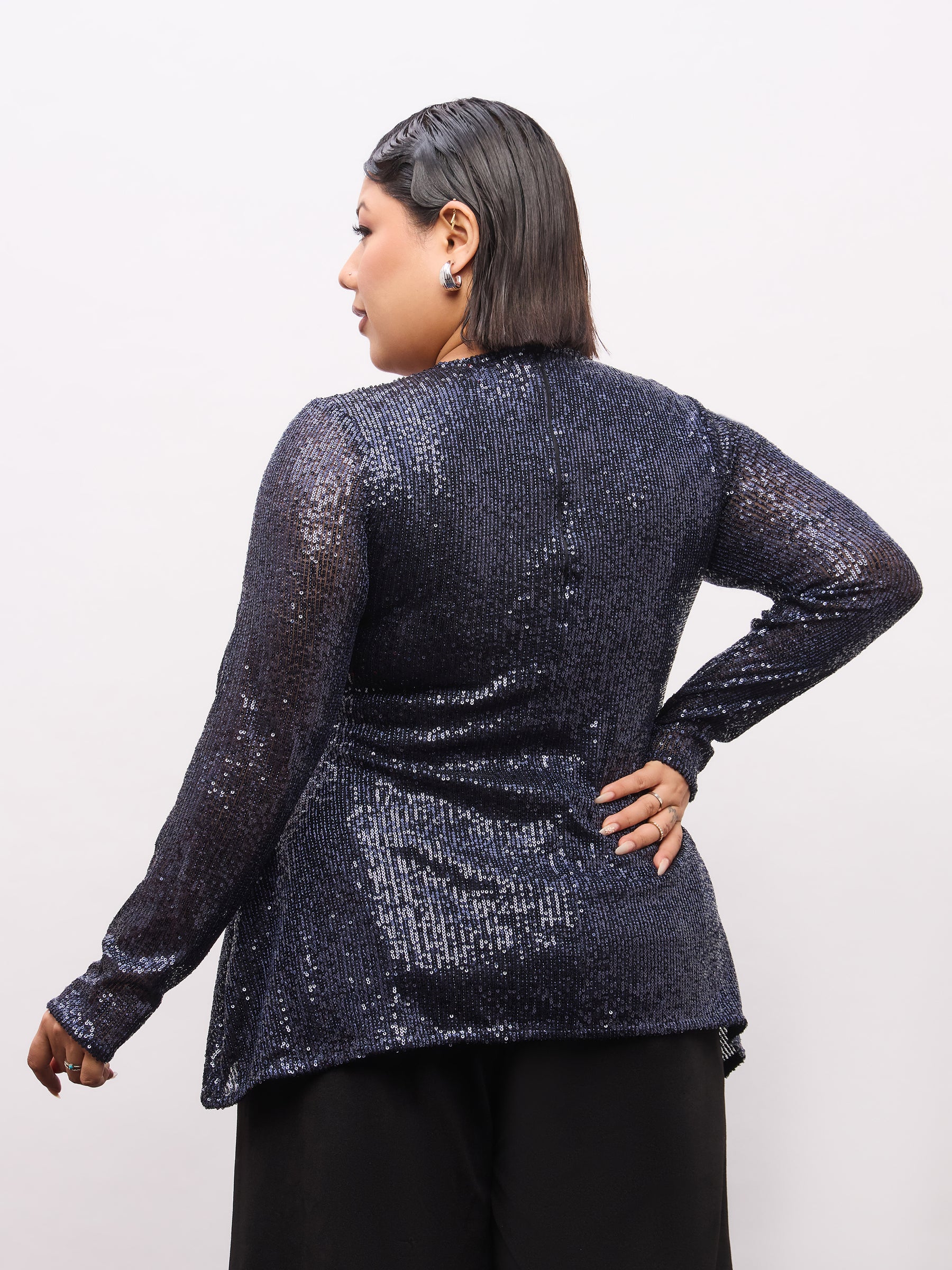 Navy Sequence Full Sleeves Top-SASSAFRAS Curve