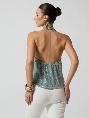 Blue Sequence Halter Neck Top-SASSAFRAS