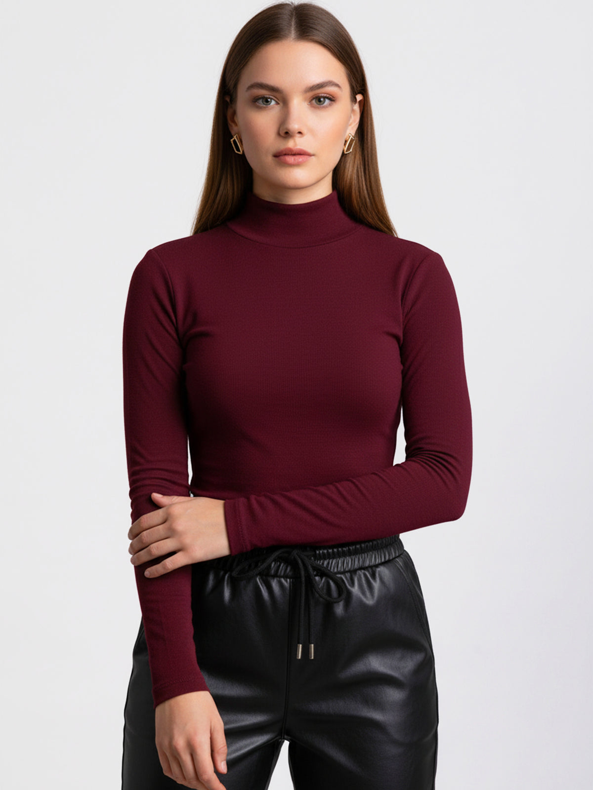Burgundy High Neck Rib Top