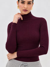 Burgundy High Neck Rib Top-SASSAFRAS