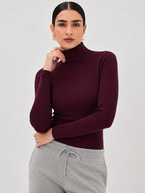 Burgundy High Neck Rib Top-SASSAFRAS