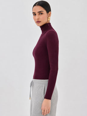 Burgundy High Neck Rib Top-SASSAFRAS