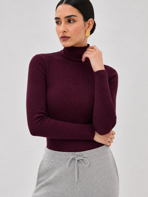 Burgundy High Neck Rib Top-SASSAFRAS