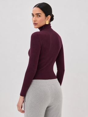 Burgundy High Neck Rib Top-SASSAFRAS