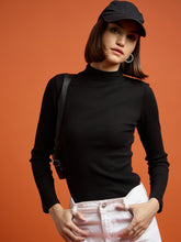 Black High Neck Rib Top-SASSAFRAS