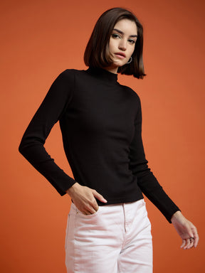 Black High Neck Rib Top-SASSAFRAS