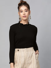 Black Rib High Neck Full Sleeve Top