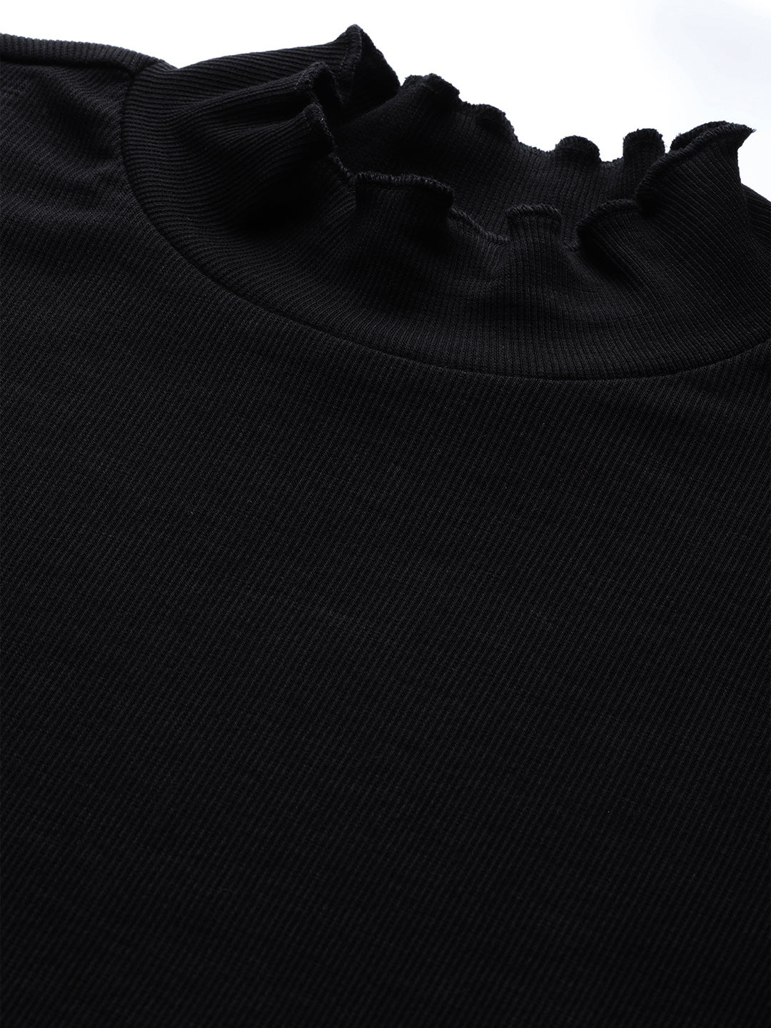Black Rib High Neck Full Sleeve Top