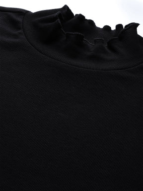 Black Rib High Neck Full Sleeve Top