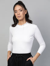 White Rib High Neck Full Sleeve Top