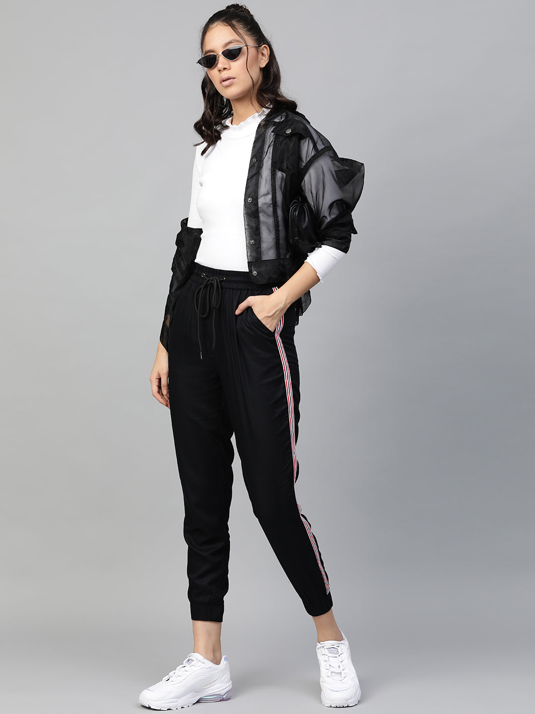 White Rib High Neck Full Sleeve Top
