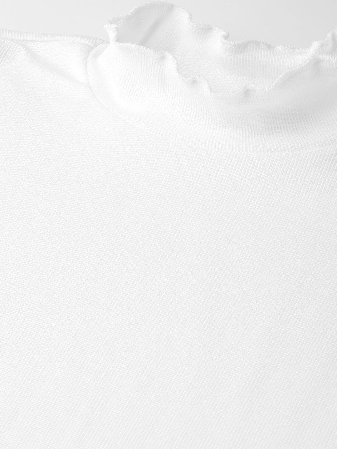 White Rib High Neck Full Sleeve Top