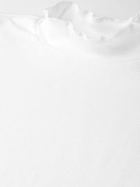 White Rib High Neck Full Sleeve Top