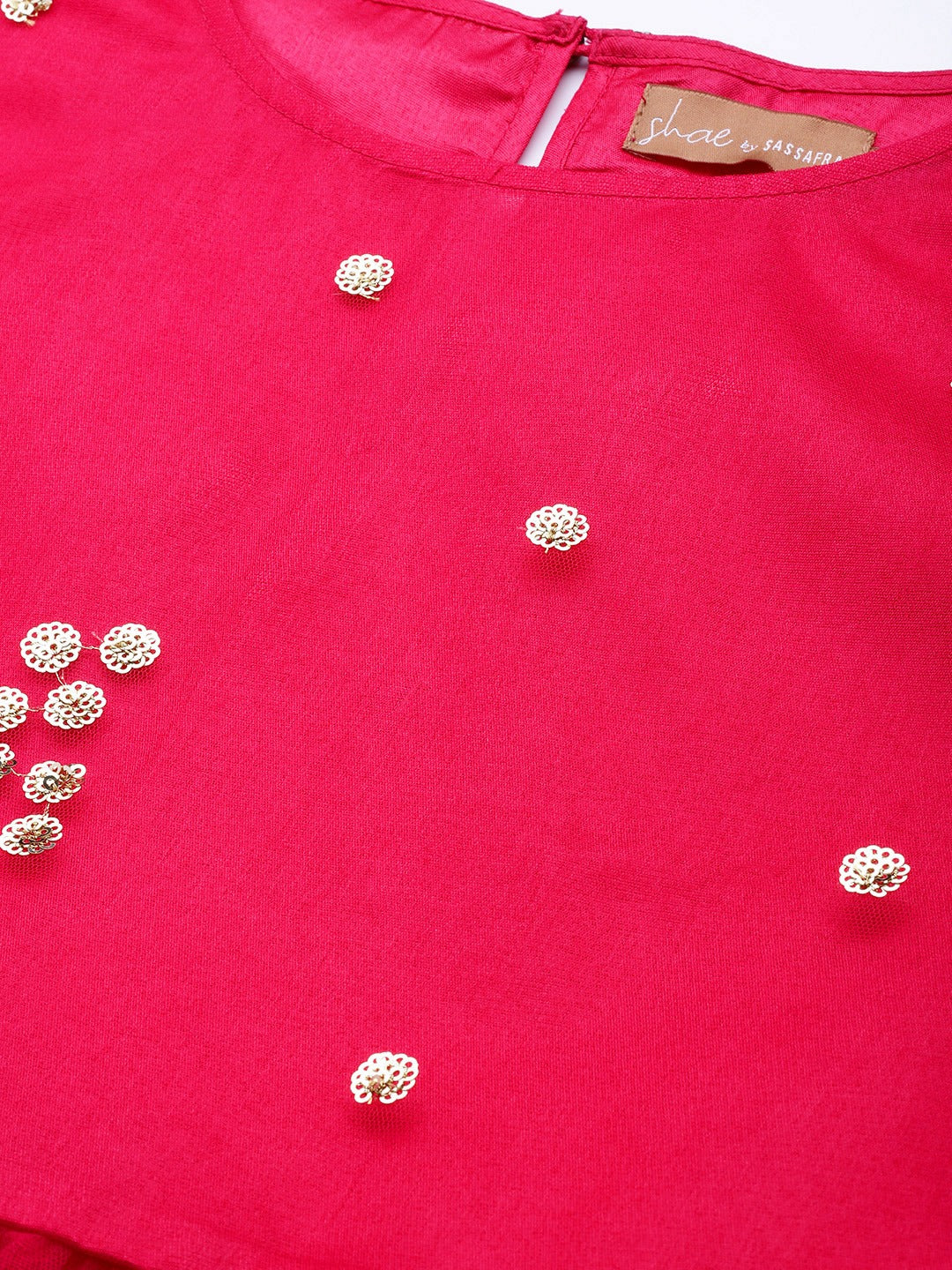 Fuchsia Tulle Sequins Gathered Dress-Shae by SASSAFRAS