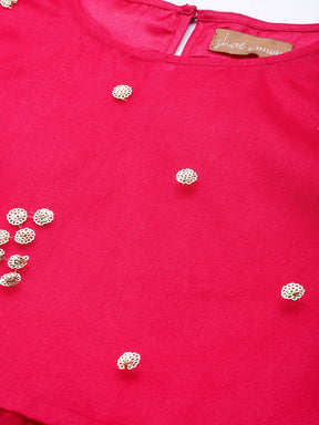 Fuchsia Tulle Sequins Gathered Dress-Shae by SASSAFRAS