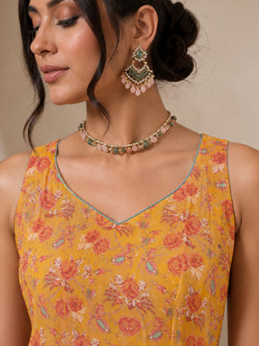 Yellow Floral Sweetheart Neck Anarkali Kurta-Shae by SASSAFRAS