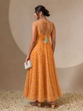 Women Yellow Floral Sweetheart Neck Anarkali Kurta