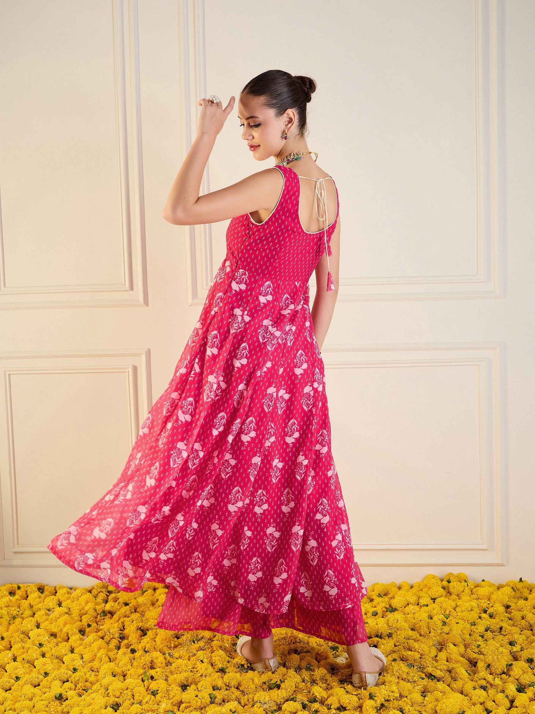 Fuchsia Floral Anarkali Kurta-Shae by SASSAFRAS