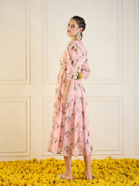 Peach Floral Anarkali Maxi Dress-Shae by SASSAFRAS