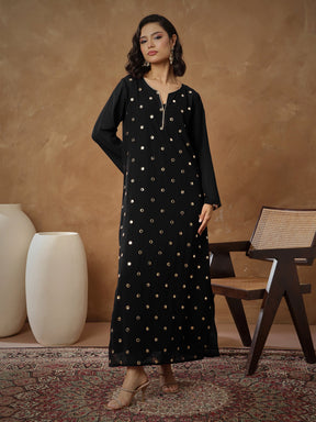 Black Embroidered Abaya Dress-Shae By SASSAFRAS