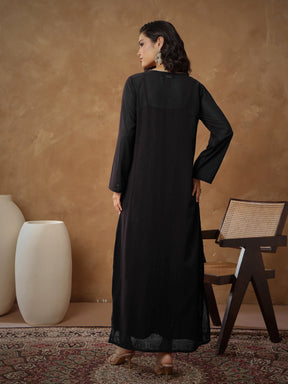 Black Embroidered Abaya Dress-Shae By SASSAFRAS