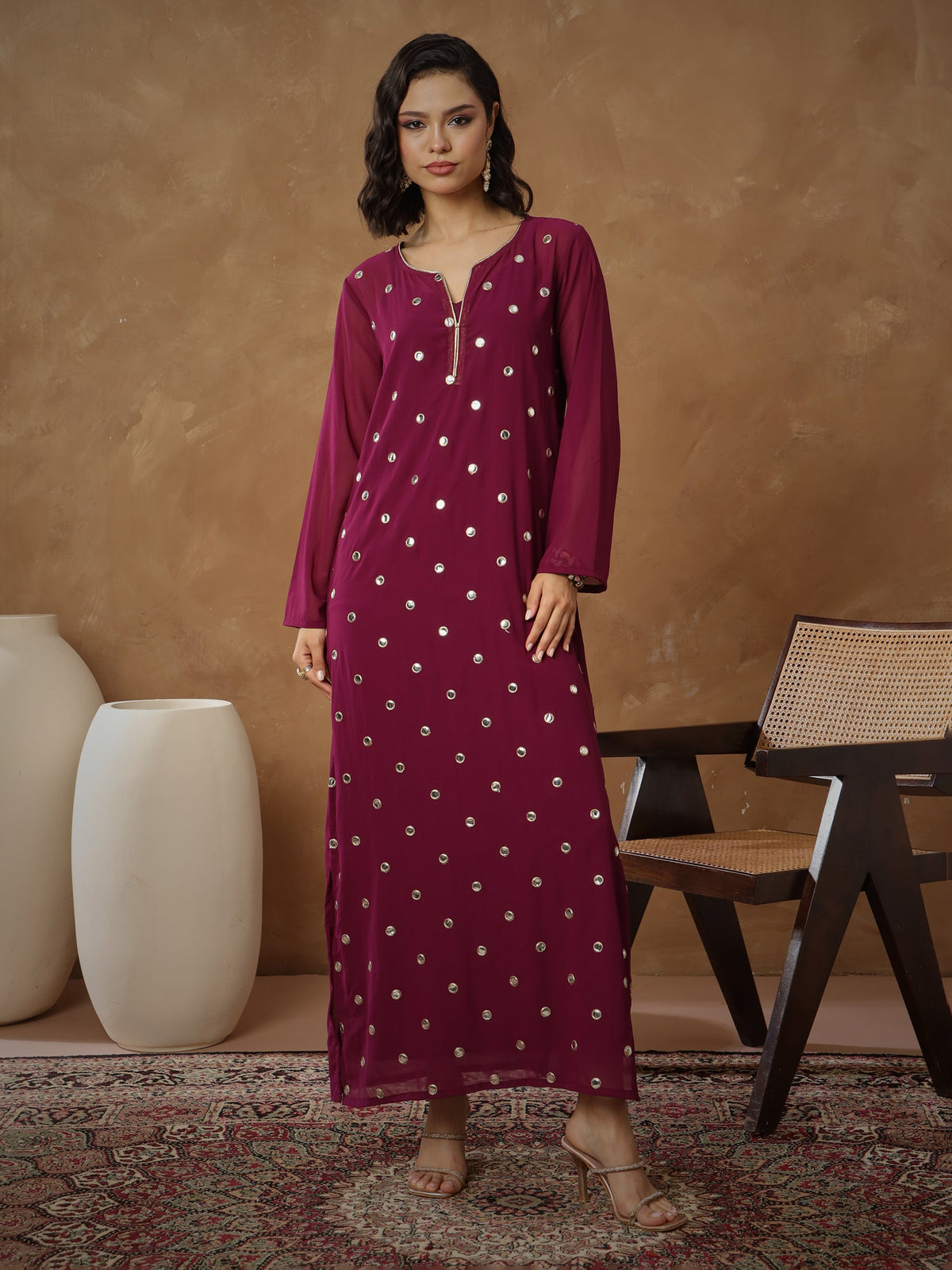 Purple Embroidered Abaya Dress-Shae By SASSAFRAS