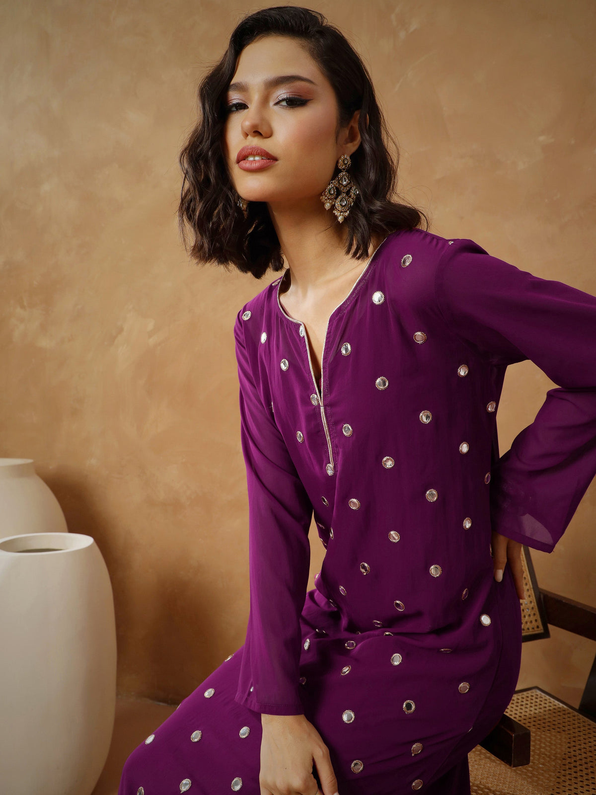 Purple Embroidered Abaya Dress-Shae By SASSAFRAS