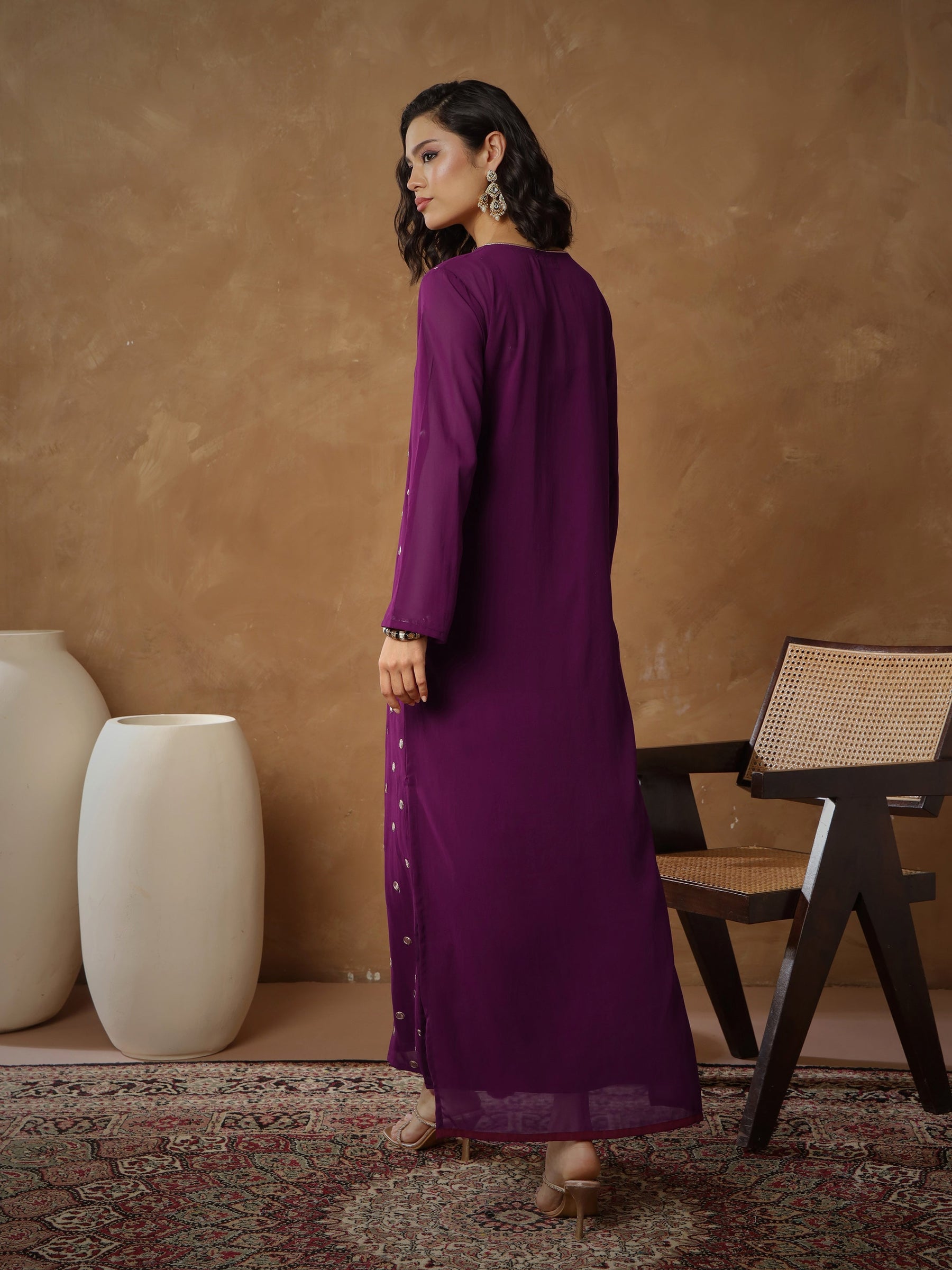 Purple Embroidered Abaya Dress-Shae By SASSAFRAS