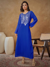 Navy Embroidered Round Neck Abaya Dress-Shae By SASSAFRAS