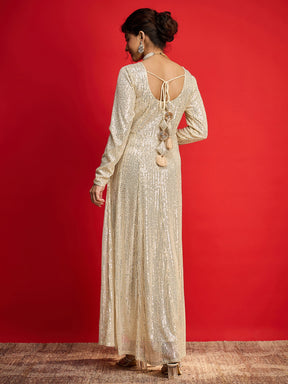 Golden Sequins Sweetheart Neck Anarkali Dress-Shae By SASSAFRAS