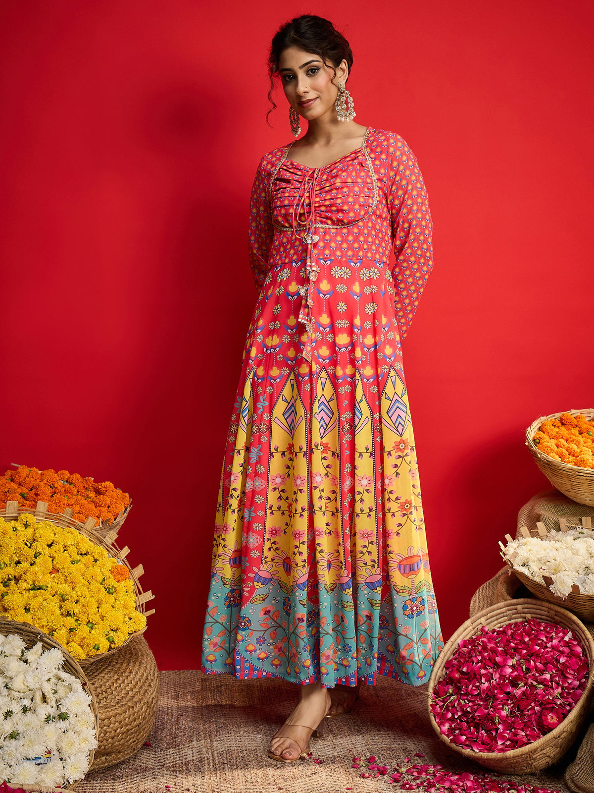 Pink Floral Front Dori Anarkali Dress-Shae By SASSAFRAS