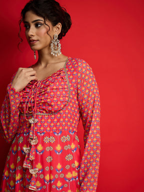 Pink Floral Front Dori Anarkali Dress-Shae By SASSAFRAS