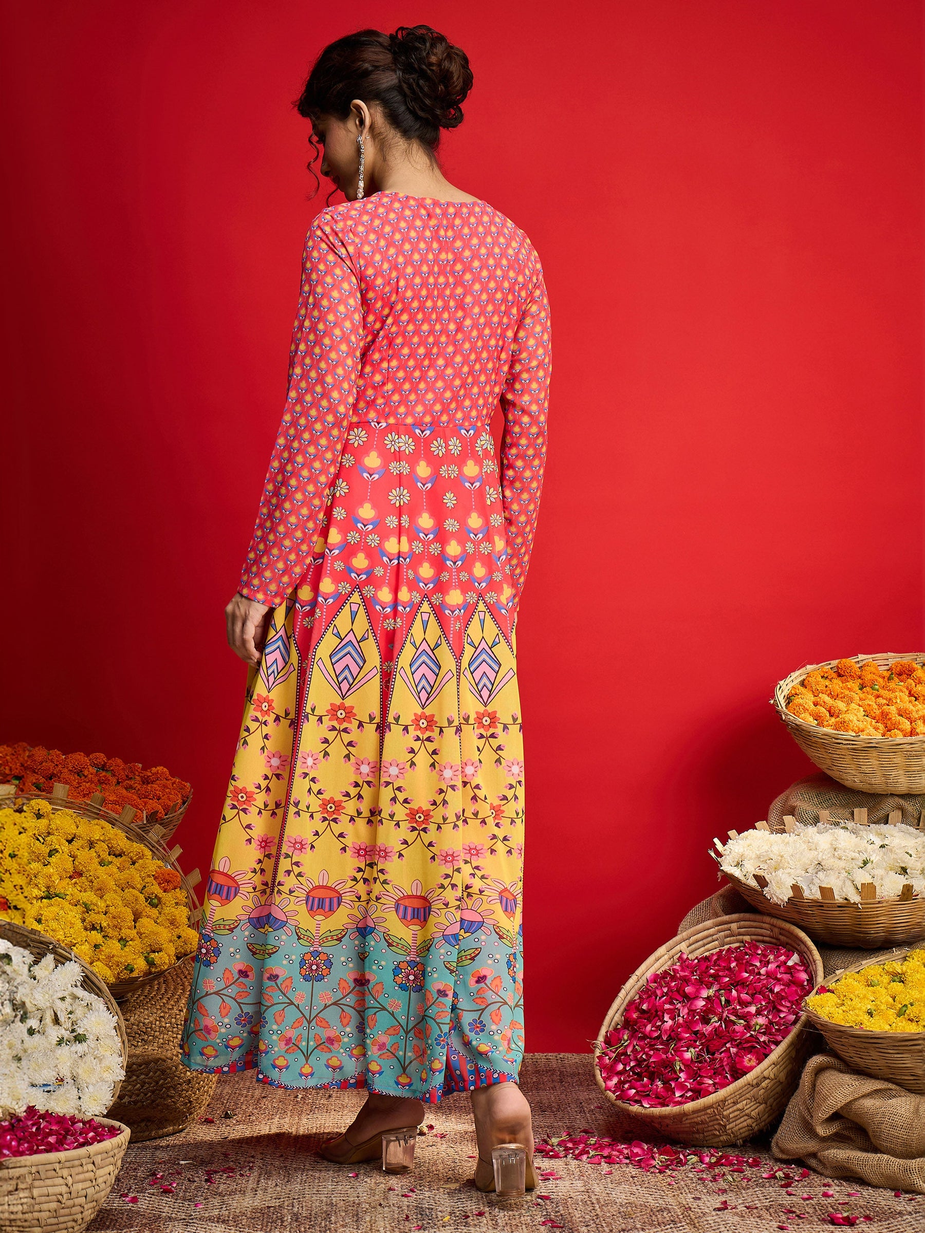 Pink Floral Front Dori Anarkali Dress-Shae By SASSAFRAS