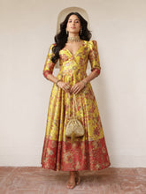 Yellow Floral Wrap Anarkali Maxi Dress-Shae by SASSAFRAS