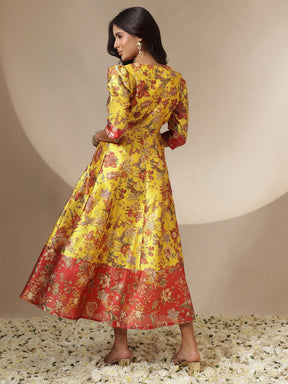 Yellow Floral Wrap Anarkali Maxi Dress-Shae by SASSAFRAS