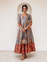 Grey Floral Wrap Anarkali Maxi Dress-Shae by SASSAFRAS