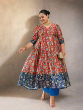 Orange Floral Short Sleeves Anarkali Maxi Dress-Shae by SASSAFRAS