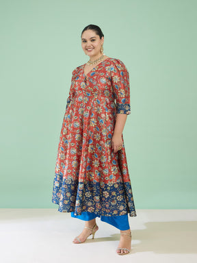 Orange Floral Short Sleeves Anarkali Maxi Dress-Shae by SASSAFRAS