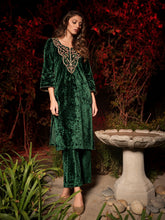 Emerald Velvet Embroidered Straight Kurta-Shae by SASSAFRAS