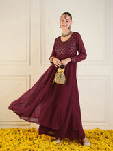 Maroon Embroidered Anarkali Maxi Kurta-Shae by SASSAFRAS