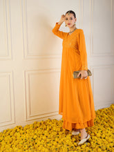 Mustard Embroidered Anarkali Maxi Kurta-Shae by SASSAFRAS