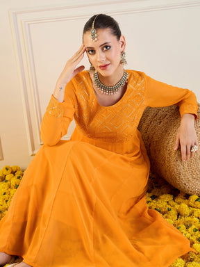 Mustard Embroidered Anarkali Maxi Kurta-Shae by SASSAFRAS