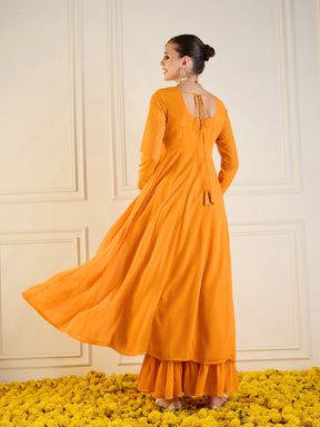 Mustard Embroidered Anarkali Maxi Kurta-Shae by SASSAFRAS