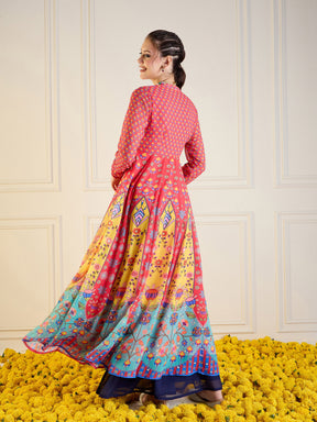 Red & Yellow Floral Sweetheart Neck Anarkali Kurta-Shae by SASSAFRAS