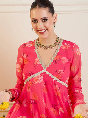 Fuchsia Floral Long Anarkali Kurta -Shae by SASSAFRAS